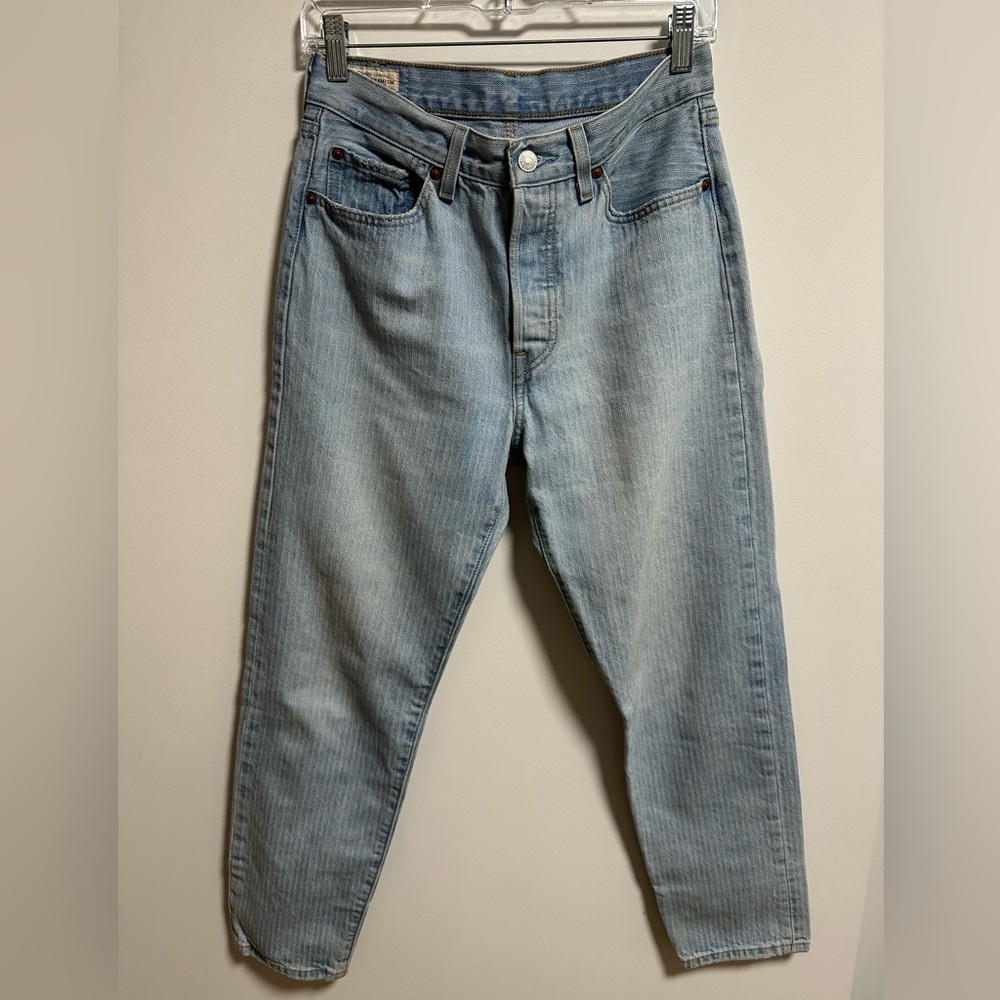 Levi's Women's Pinstripe Light Blue Straight Leg Jeans